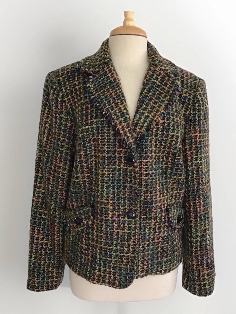 Requirements Vtg? green/orange/blue Slub Tweed Lined blazer w/2 front pockets 18